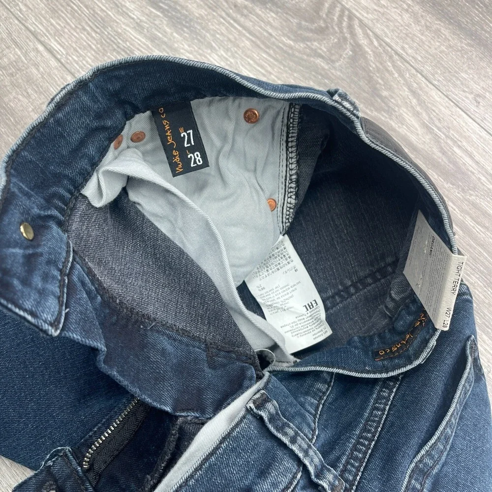 Nudie Jeans Tight Terry Mens 27x28 Blue Slim Skinny Stretch Grunge Organic New